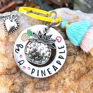 Be a Pineapple - Pineapple Keychain - Hand Stamped Keychain - Pineapple Gifts